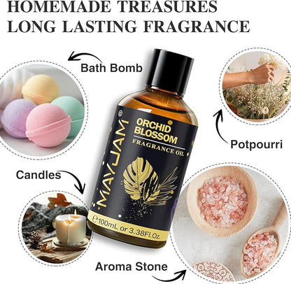 Orchid Blossom Fragrance Oil Essential Oil, MAYJAM 3.38FL.OZ Orchid Blossom Oil for Diffusers for Home, Long Lasting Scented Oils for Soap Candle Making - 100ML