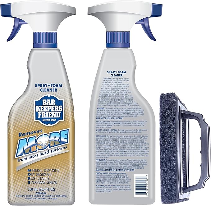 Daily Shower Spray Kit with 2 Items, Hard Water Spray Foam Cleaner with Glass Stain Remover Scrub Brush. An All In One Shower Cleaner Spray Solution