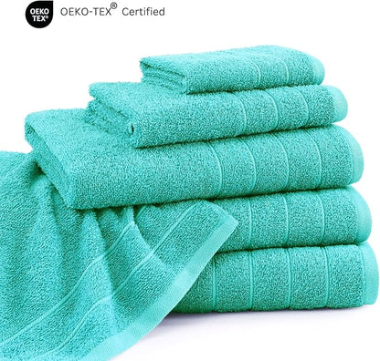 Casa Platino 100% Cotton Towels for Bathroom – 24 Pc Set – Quick Dry, Soft & Absorbent Ring Spun Terry Fabric, Full Set for Family & Guests, Hotel Feel Everyday – Aqua Sky