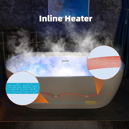 WOODBRIDGE 72" x 35-3/8" Whirlpool and Air Bath Heated Soaking Combination Tub with Adjustable Speed Air Blower and Display Control Panel, White,BJ-500