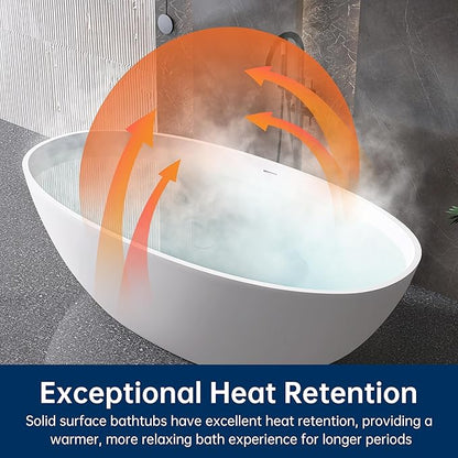 71'' Resin Stone Soaking Bathtub Freestanding Bathtub Solid Surface Modern Tubs with Overflow and Pop-up Drain in White…