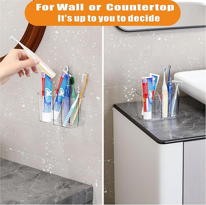 Electric Toothbrush Holder for Bathroom Countertop and Wall Mounted with Adhesive,5 Slots Family Size Clear Tooth Brush and Paste Holder & Stand,Cute Kids Tooth Rush Holders and Toothpaste Organizer