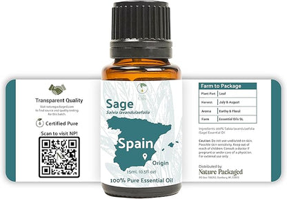 Sage Essential Oil - Direct from Essential Oils SL Spain - Steam Distilled - Aceite Esencial de Salvia for Aromatherapy, Massage, Diffuser, DIY Candle and Soap Making - 2lbs