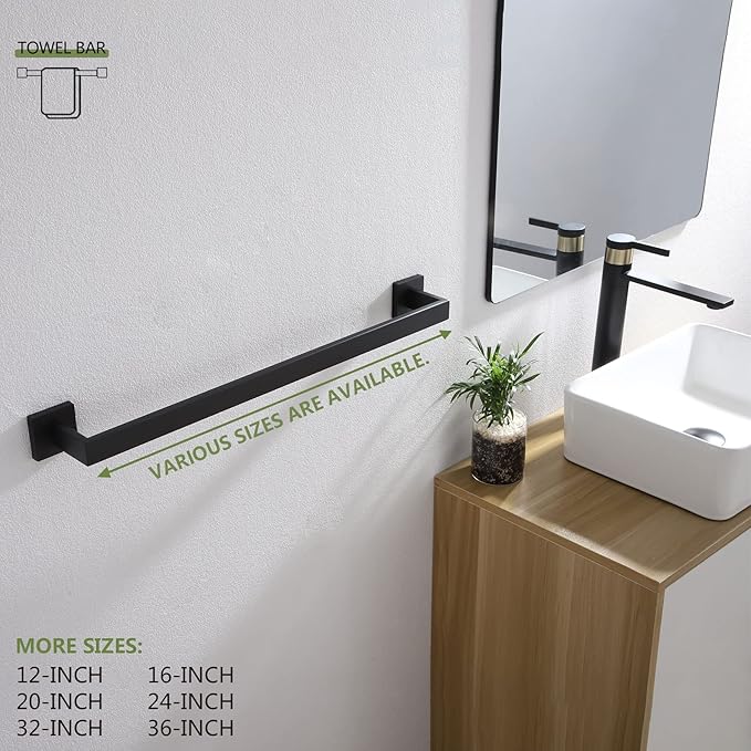 KOKOSIRI 20-Inch Single Towel Bar, Bathroom Kitchen Towel Holder, Wall Mounted SUS304 Stainless Steel Towel Rack 2 Pack, Matte Black, B4003BK-L20-P2