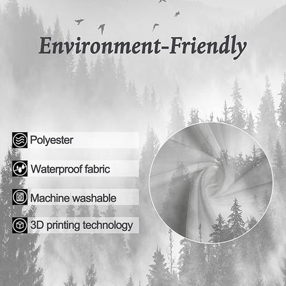 Riyidecor Black and White Shower Curtain 36Wx72H Inch Mountain Rustic Pine Tree Stall Half Small Rv Single Stand Up Camper Narrow Scenery View Bathroom Decor Fabric Polyester Waterproof 7 Pack Hooks