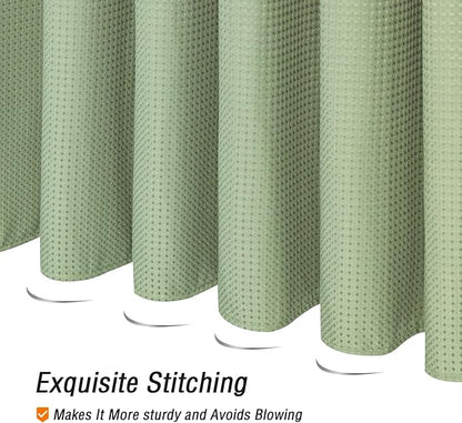 Gibelle Long Shower Curtain 72 x 78, Tall Waffle Weave Textured Fabric Shower Curtain for Bathroom, Water Repellent, Machine Washable, Sage Green