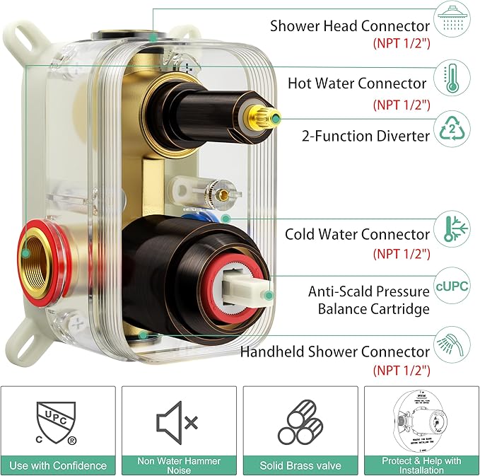 SR SUN RISE Shower Faucet - 16 Inch Multifunctional High Pressure Shower Head System with Handheld Shower Head Fixtures - Valve Included - Oil Rubbed Bronze
