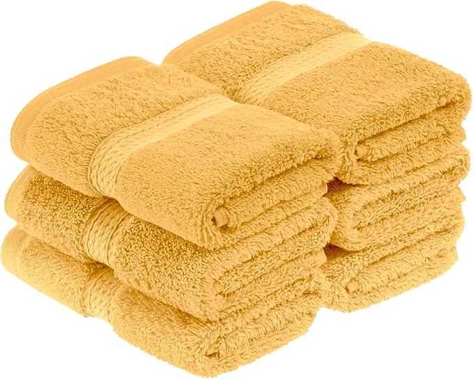 BLUENILEMILLS Madison Egyptian Cotton Face Towel/Washcloth Set, for Kitchen, Bathroom, Shower, Plush, 800 GSM, Highly Absorbent and Ultra-Soft Face Towels, Washcloths, Set of 6, Gold