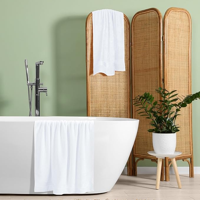 Elvana Home Cotton 2 Pack Oversized Bath Towel Set 28x55 inches, Large Bath Towels, Ultra Absorbant Compact Quickdry & Lightweight Towel, Ideal for Gym Travel Camp Pool - White