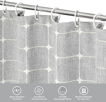 MitoVilla Grey Boho Extra Long Shower Curtain 72 x 84, Light Grey Modern Farmhouse 84 inch XL Polyester Linen Texture Tassel Fabric Shower Curtain Set with Hooks for Cottagecore Country Bathroom Decor