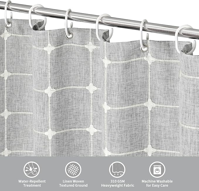 MitoVilla Grey Boho Small Stall Shower Curtain Set 36 x 72, Half Size Narrow Polyester Linen Fabric Shower Curtains for Farmhouse Bathroom Decor, Light Grey