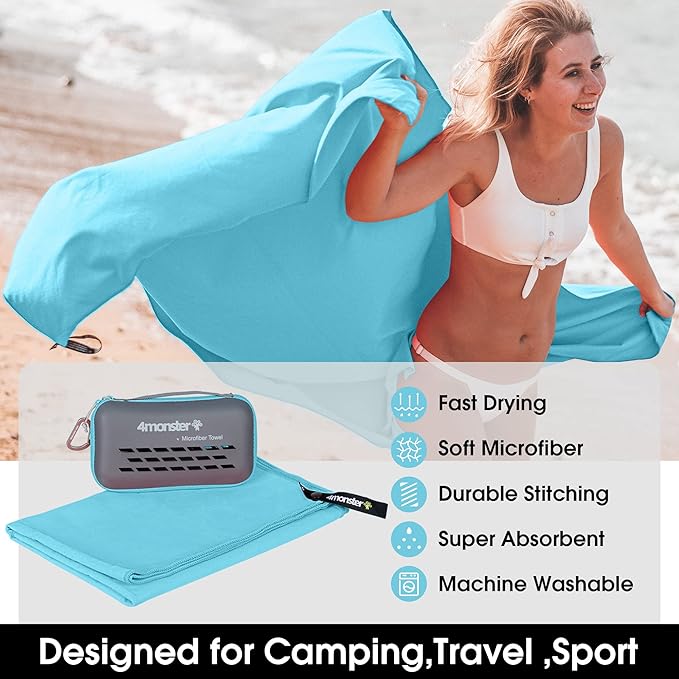 4Monster Camping Towels Super Absorbent, Fast Drying Microfiber Travel Towel, Quick Dry Ultra Soft Compact Gym Towel for Swimming Beach Hiking Yoga Travel Sports Backpack (40.00" x 20.00", Lake-green)