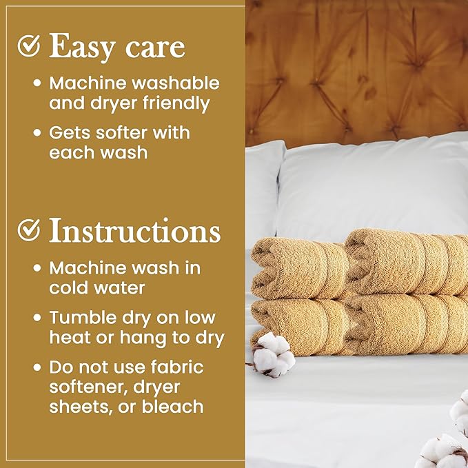 HALLEY Turkish 4 Pack Premium Hand Towels (4 Pieces) 650 GSM Highly Absorbent Super Soft 100% Cotton - 4 Hand Towels (Yellow)