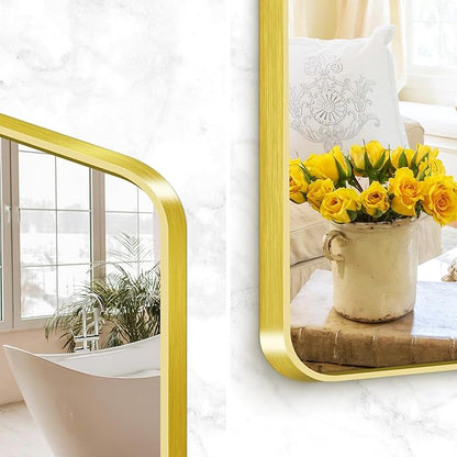 BONEWEI Gold Bathroom Mirror,48x48 inch Wall Mirror for Bathroom Wall Mounted,Round Rectangle Mirror for Bathroom Over Sink,Modern Frame for Home Decor Living Room,Bedroom Entryway,Horizontal/Vertical