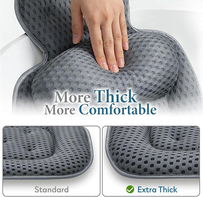 Bath Pillows for Tub, Cozy Bathtub Cushion for Head and Neck with Soft 3D Mesh Fabric and 54 Non-Slip Suction Cups, Relaxing Tub and Shower Accessories Spa Gift Gray Extra Thick
