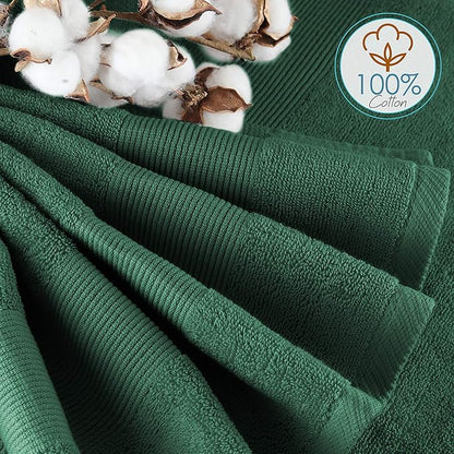 Hearth & Harbor Bath Towels for Bathroom - 100% Ring Spun Cotton Luxury Bathroom Towels - Ultra Soft & Highly Absorbent, Bath Towels Set of 10 - Hunter Green