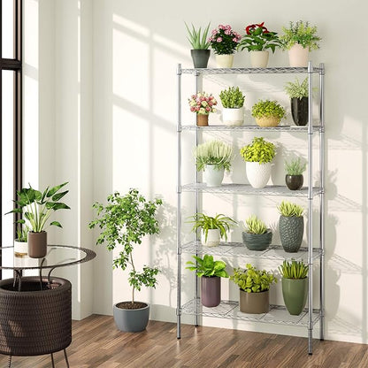 Auslar 5-Shelf Storage Shelves Heavy Duty 5 Tiers Standing Large Shelving Units Adjustable Metal Organizer Wire Rack, 14" x 36" x 72", Chrome