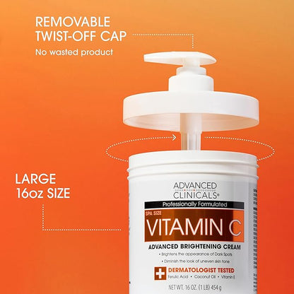 Advanced Clinicals Vitamin C Brightening Cream + Manuka Honey Body Lotion & Face Moisturizer 2pc Skincare Set For Women & Men | Body Butter Creams Help Reduce Appearance Of Dark Spots & Dry Skin, 2pc
