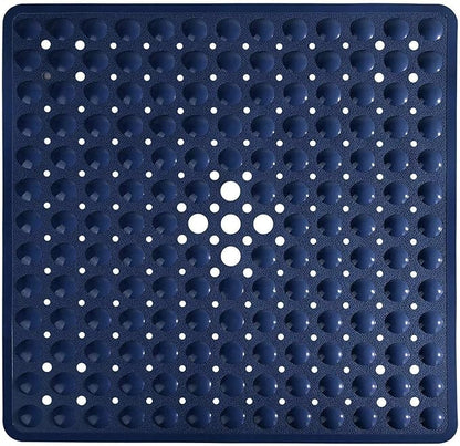 Yimobra Shower Stall Mat Non Slip, 21x21 Inch, Soft Square Bath Mat for Shower with Suction Cups and Drain Holes, Stall Floor Mats for Bathroom, Machine Washable, Bathroom Accessories,Navy Blue