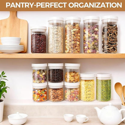 Danbark Set of 4 30oz Airtight Glass Storage Canisters with Lids - Pantry Organizers and Storage Glass for Kitchen - for Pantry, Flour, Sugar, Coffee, Tea, Pasta, Rice, and Snacks - White