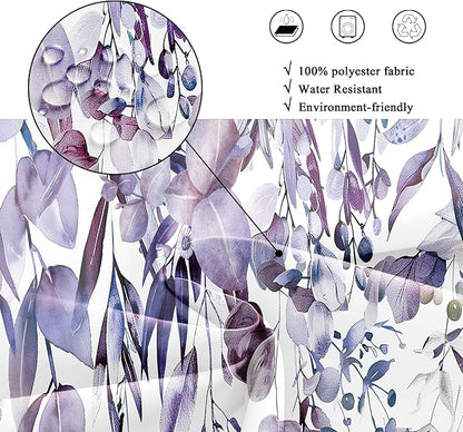 Riyidecor Small Stall Rv Narrow Single Shower Curtain for Bathroom Decor 36Wx72H Stand Up Half Purple Eucalyptus Plants Leaves Botanical Art Printed Fabric Polyester Waterproof 7 Pack Plastic
