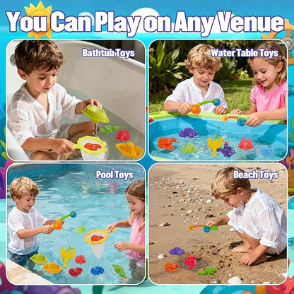 Bath Toys for Kids Ages 1-3, 22 PCS Mold-Free Toddler Bath Toys with Fishing Toy Game Fishing Pole Rod Net & Boats& No Hole Tub Toys with Mesh Bag, Water Pool Toys for Kids Ages 1 2 3 4 5 6 Years Old
