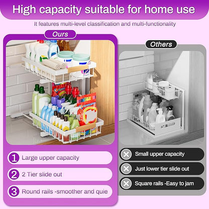 ADBIU Under Sink Organizer, 2 Pack 2 Tier Expandable Height (White, XL) Under-Sink Bathroom Kitchen Organizers And Storage