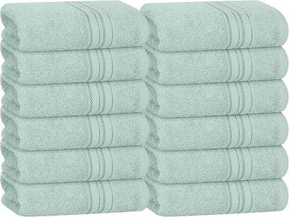 BOUTIQUO Ultra Soft Cotton Washcloths, Contains 12 Piece Face Cloths 12x12 inch, Ideal for Everyday use Face Towels, Compact & Lightweight Multi Purpose Washcloths - Sea Green
