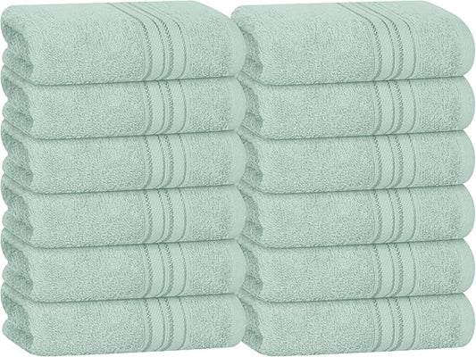 BOUTIQUO Ultra Soft Cotton Washcloths, Contains 12 Piece Face Cloths 12x12 inch, Ideal for Everyday use Face Towels, Compact & Lightweight Multi Purpose Washcloths - Sea Green