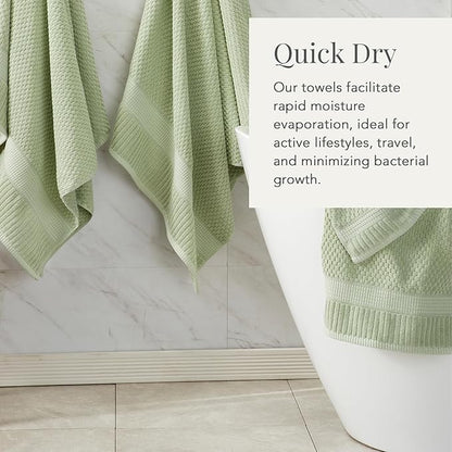 NY Loft 100% Cotton 4 Pack Bath Towel Set| Super Soft & Absorbent Quick-Dry Bath Towels 30" x 52" |Textured and Durable Cotton | Trinity Collection (4 Pack, Sage)