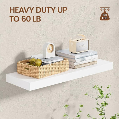 Heimlove 24 inch Floating Shelves for Wall,2 Packs Natural Pine Solid Wood Floating Shelves, 8 inches Deep Wooden Shelves for Kitchen Bedroom Office & Living Room Display Wall Decor