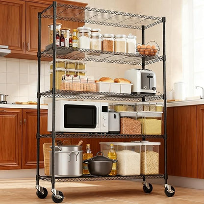 5 Tiers Shelf 1750 lbs Steel Storage Shelving Utility Shelving Unit Steel Organizer Wire Rack for Home,Kitchen,Office,Garage Black 17.7" D x 47.2" W x 76.8" H