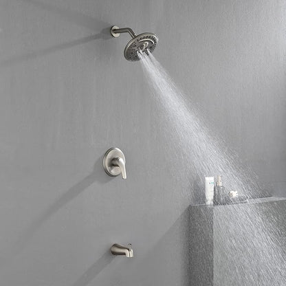SHAMANDA Shower Tub Faucet Set with Rough-in Valve and Trim Kit, Shower System with Waterfall Diverter Tub Spout, Single Handle 8 Inch 6-Spray Rain Shower Head Combo Set, Brushed Nickel, L818-2