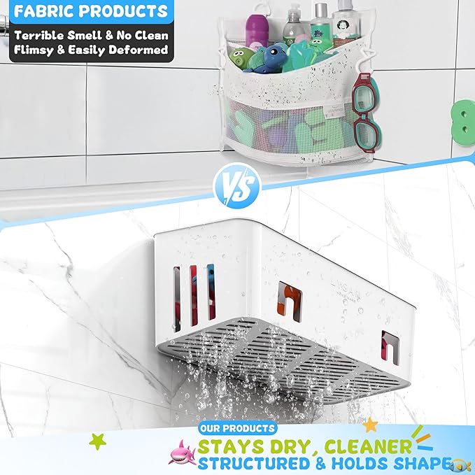 Lysam Bath Toy Storage 2 Packs, Large Bath Toy Holder with 3 Compartment, Quick Dry Bathtub Toy Organizer, Bath Tub Toy Net, Shower Toy Basket & Bin, Bathroom Accessories for Baby,Toddler,Kids（White）