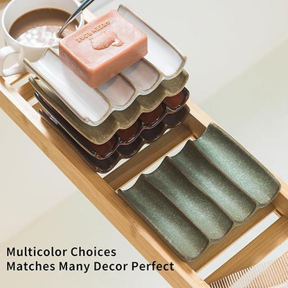 Ceramic Bar Soap Dish and Savers for Bathroom, Shower and Kitchen, Japanese Self Drain Soap Holder, Purple