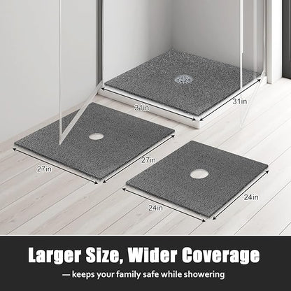 Square Shower Mat Non Slip: 27x27 Inch Extra Large Shower Floor Mat with Drain Hole in Middle - Soft PVC Loofah Bath Mat for Shower - Anti Slip Shower Stall Mat for Elderly and Kids