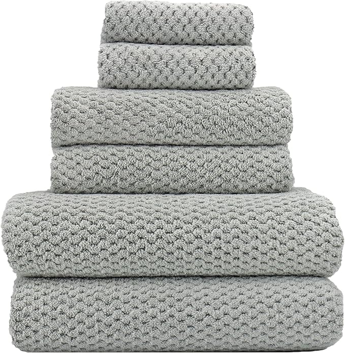YTYC 29x59 Inch Extra Large Bath Towels Set of 6 Quick Dry Super Soft Microfiber Towels for Bathroom 80% Polyester (Grey,6 Piece)