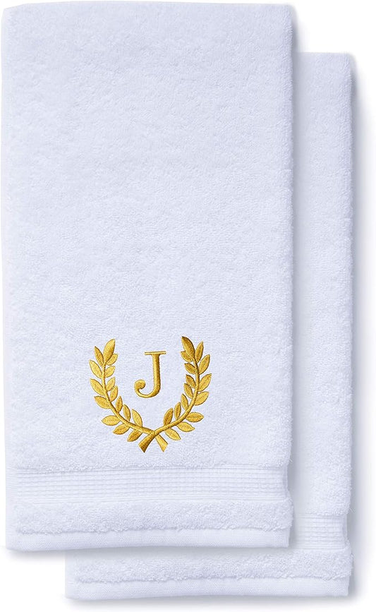 Decorative and Monogrammed Hand Towels for Bathroom Kitchen Makeup | Personalized Gift for Wedding-Bridal | Roman Font Custom Luxury Turkish Towel | Spa Collection, Oversized, 16 X 30 Inch, Set of 2