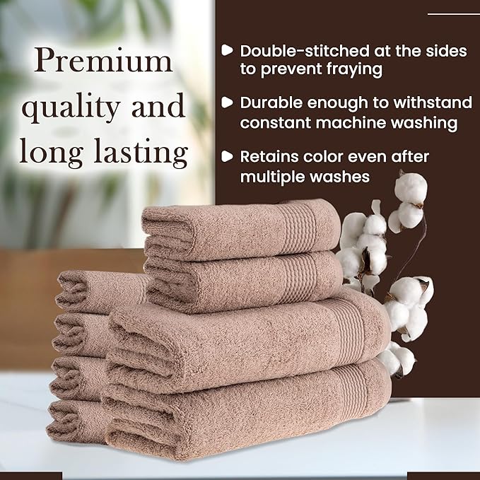 HALLEY Turkish Cotton Towels (Set of 8) 2 Bath Towels 2 Hand Towels 4 Washcloths, Super Soft Highly Absorbent 100% Cotton Towels for Bathroom and Kitchen for Mother’s Day (Taupe)
