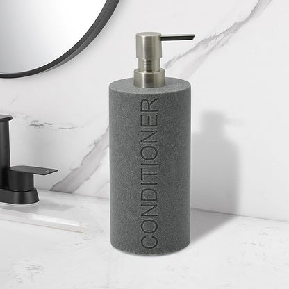 Resin Neutral Gray Sandstone Conditioner Engraved Bottle Refillable Pump Dispenser, Durable Waterproof Resin Construction for Bath, Shower - Gray Sandstone Satin Nickel Pump