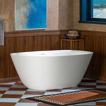 WOODBRIDGE 59" L x 32-5/8" W Luxury Contemporary Solid Surface Stone Resin Freestanding Bathtub in Matte White