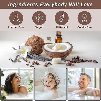 Bath Spa Gift Sets - Luxury Basket With Coconut & Vanilla - Spa Kit Includes Wash, Bubble Bath, Lotion, Bath Salts, Body Scrub, Shower Puff, Bathbombs, Soap in Wooden Basket