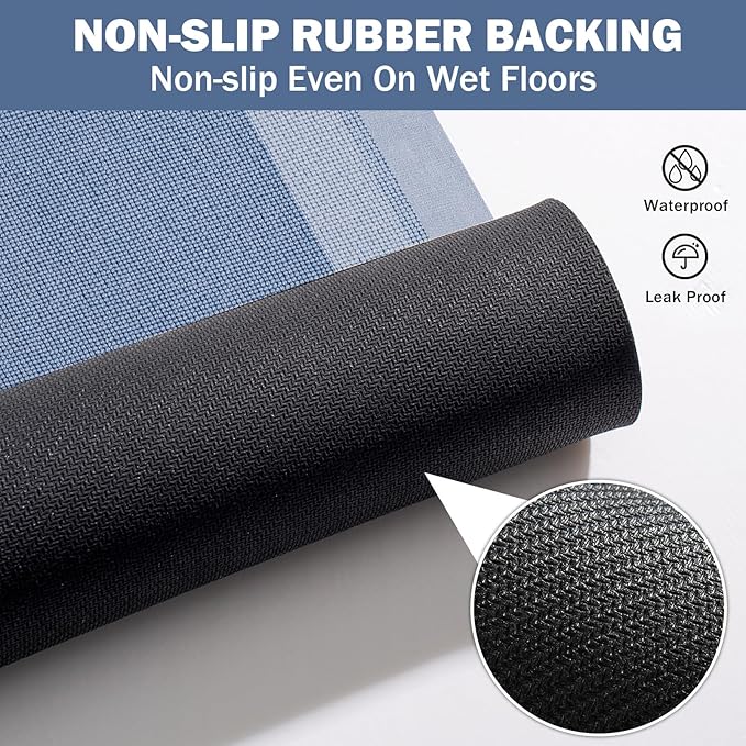 Non Slip Bath Mat, Rubber Backing Ultra Thin Bathroom Rugs Fit Under Door Quick Dry Super Absorbent Washable Bath Rug Shower Mat for Bathroom Floor Bathtub Shower Sink, Easy Care Blue 16"x 24"