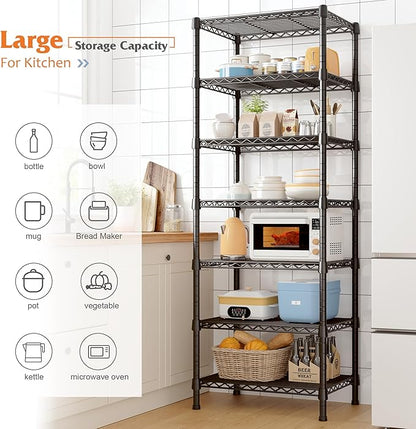 REIBII 7-Tier Metal Shelving Unit, 71’’H x 18’’W x 18’’D, 1176 LBS Weight Capacity, Adjustable Garage Shelving for Storage, Heavy Duty Shelves for Kitchen, Living Room, Bathroom etc.