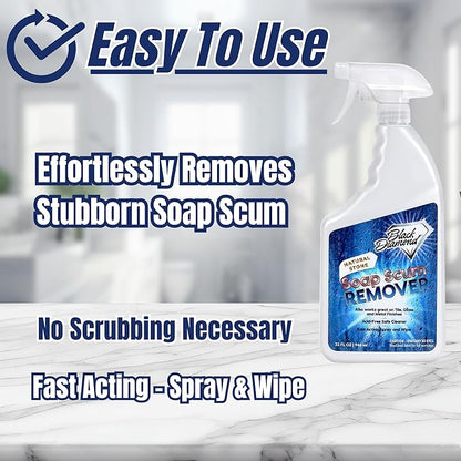 Black Diamond Stoneworks Natural Stone Shower Soap Scum Remover Spray. For Cleaning Bathtubs, Glass Doors, Tubs, Travertine, Marble, Tile. Heavy Duty, Safe Acid-Free Cleaner. Safe for fixtures.
