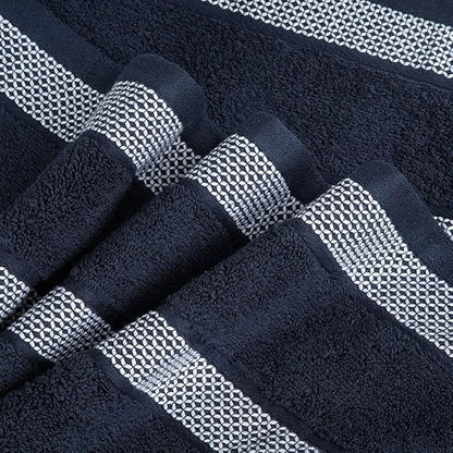CASA COPENHAGEN Solitaire Mix 6 Pieces Towel Set- Navy + White, 600 GSM 2Bath Towel 2Hand Towel 2Washcloth, Designed in Denmark Made of Soft Egyptian Cotton for Bathroom, Kitchen & Shower