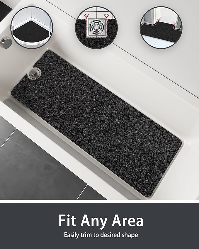 Mecko Loofah Bath Mat for Tub - Quick-Dry Non-Slip Shower Mat, Extra Thick Textured Grip Bathtub Mat for Bathroom and Shower Floor, Indoor/Outdoor Use for Wet Areas (Black, 17"x47")