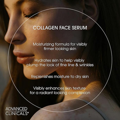 Advanced Clinicals Unscented Collagen Body Cream + Collagen Serum For Face 2PC Skincare Set | Face Serum & Body Lotion For Women & Men Helps Improve Look Of Wrinkles & Dry Skin, Fragrance Free, 2pc