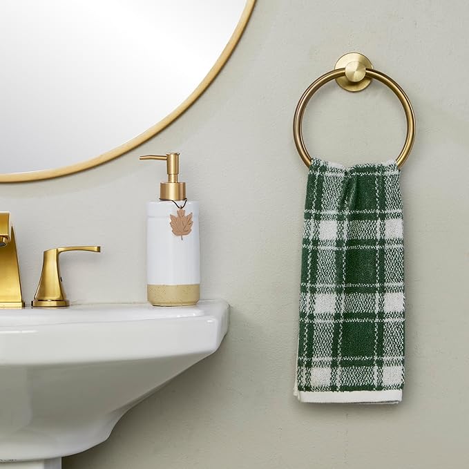 SKL Home Buffalo Plaid 100% Cotton Jacquard 2pc Hand Towel Set, Reversible, Soft & Absorbent, Fall/Christmas/Winter/Everyday, Decorative for Bath/Kitchen/Bar & Gift, Spruce