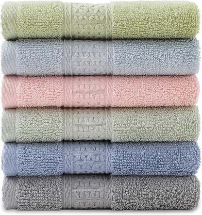 6 Pack 100% Cotton Washcloths Set, Highly Absorbent and Soft Feel Fingertip Towels, 13 x 13 in Quick Dry Face Cloths
